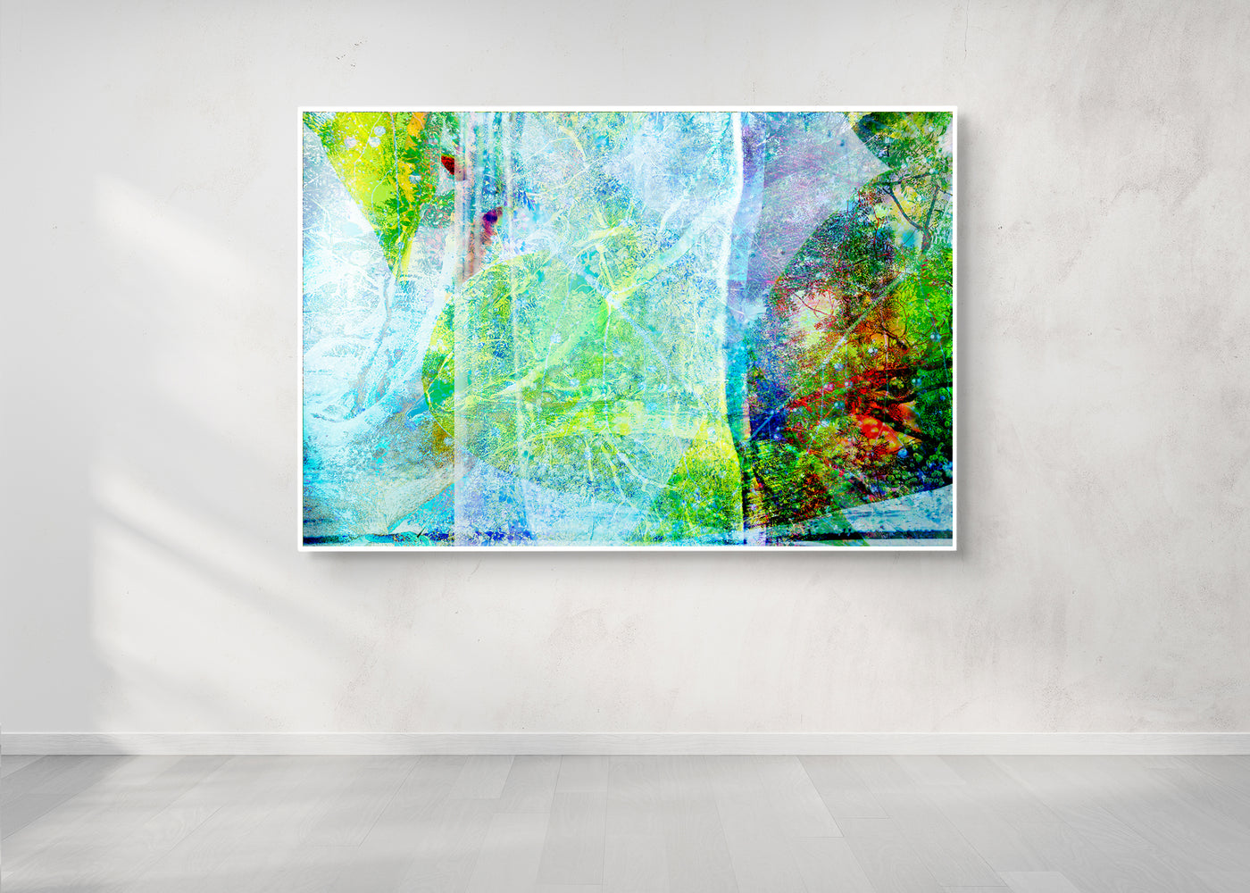 FantasyForrest6804 leinen, Bild auf Leinwand mit weissem SchattenfugenrahmenBlack frame hanging on a wall mockup 3d rendering